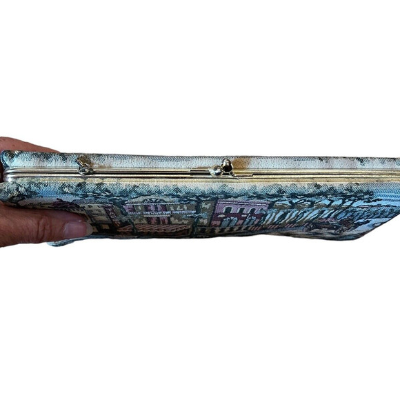 Vintage Clutch Purse Handbag Embroidery Design Street scene 10" long READ - Picture 2 of 6